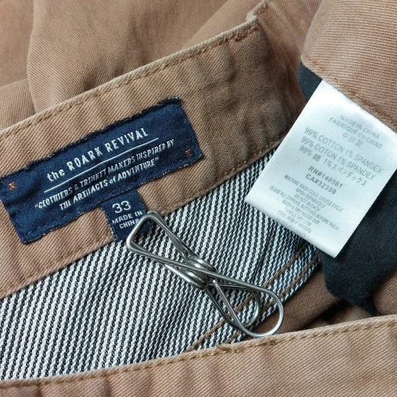 Roark Revival Shorts Mens 33 Brown Raw Hem Cut Off Stretch Denim Chino Utility - Picture 4 of 6